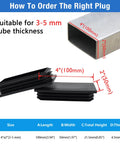 Diagram showing Rectangular Tubing End Caps Four Pack for 2 By 4 Inch Tubes Plastic Black End Plugs, 3 to 5 mm wall thickness.