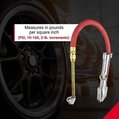Dual Head Tire Inflator Gauge With 15 Inch Air Hose, Accurate 10-160 PSI Readout In 2 PSI Increments, Easy Read Dial