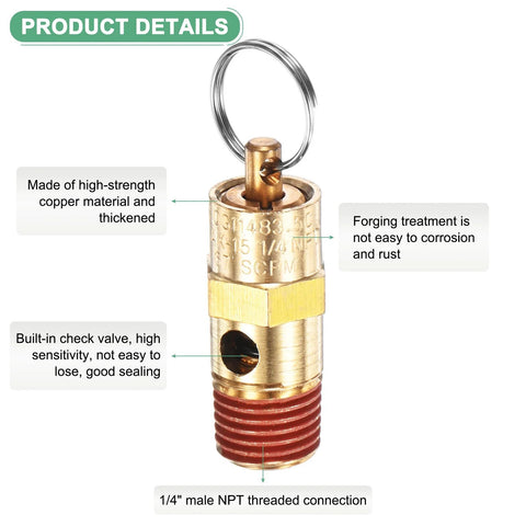 M METERXITY 2-pack brass air compressor pressure relief safety valve, 1/4 in NPT male threaded, automatic vent