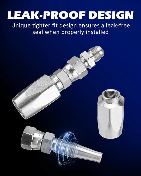 Front view of SPARKWHIZ 3/8-inch hydraulic hose repair kit components: metal adapters and reusable fittings.