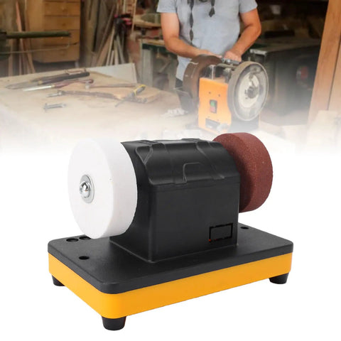 Powerful Cordless Mini Bench Grinder featuring Dual 3 Inch Wheels With Variable Speed Up To Six Thousand RPM, perfect for tool sharpening.