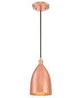 Dope One Light Indoor Mini Pendant With Hammered Copper Shade And Bronze Interior, Adjustable 50 Inch Cord, full view