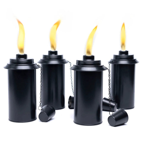 16 Ounce Torch Replacement Canisters 4 Pack Wide Mouth Metal With Snuffer Cap Attached for Tiki Torches