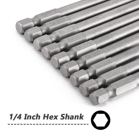 10 Pc Magnetic Square Drill Bit Set 100mm Hex Shank Robertson Square Drive Bits for Pocket Hole Jig S2 Alloy Steel