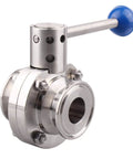 Close-up of Sanitary Butterfly Valve With Pull Handle 304 Stainless Steel Tri Clamp Clover 1 Point 5 Inch Tube OD Fits