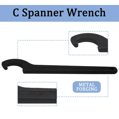 Heavy Duty C Hook Spanner Wrench In Matte Black Crafted From Tough As Nails Carbon Steel for 22 to 26 mm round nuts, showcasing its design.