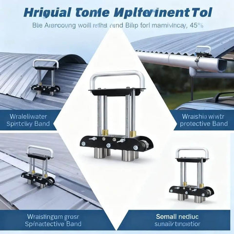 Workhorse Sheet Metal Bending Tool for 0-90 Degree Angles, shown on a rooftop, highlighting secure clamps and roller bender design