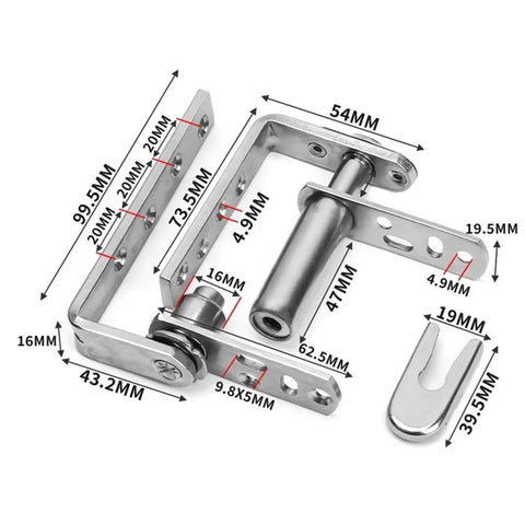 Built Tough Stainless Steel Pivot Door Hinge Delivering Slick 360 Degree Spin And Instant Auto Close Function For Heavy Duty Room Dividers And Thick Hardwood Trims with dimensions.