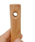 Close-up of ergonomic wooden handle with hanging hole for Built To Last Stainless Steel Garden Shovel With Ergonomic Wooden Handle For Digging, Planting, Lawn Care And Trowel Tasks, Anti Slip Spade For Smooth Digging And Comfortable Use.