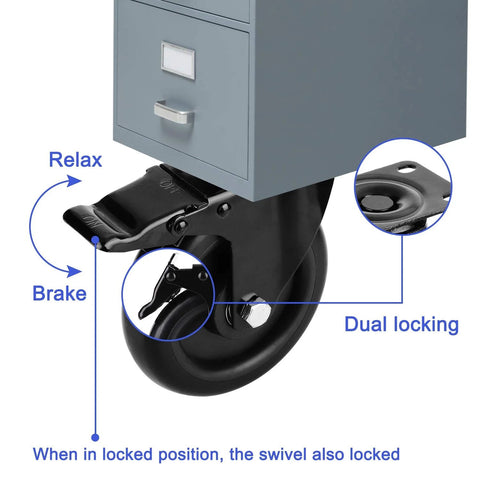 5 Inch Heavy Duty Caster Wheels No Noise Swivel Plate Casters with Brake Lock for Tables Cabinets Shelves and Industrial Trailers
