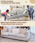 Furniture Sliders With Screws, 20 Pack Teflon Glides For Carpet, Tile And Hardwood Floors, shown moving a gray sofa