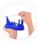 Hands On Pendulum Educational Tool For Physics Experiments In Middle School Classrooms, blue tool in hands with spring.