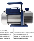Built Tough Single Stage Rotary Vane Vacuum Pump Delivers Knockout Performance For AC Techs showing side view and specifications.