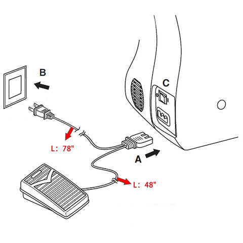 Sewing machine foot pedal and power cord for Singer, compatible with many Singer models.