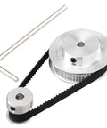 Built Tough GT2 Timing Pulleys With Precision Cut Teeth And Solid Aluminum Housing Run Crazy Smooth For Total Zero Slip On Any 3D Printer Or CNC Motion System Upgrade Project with belt and tool.