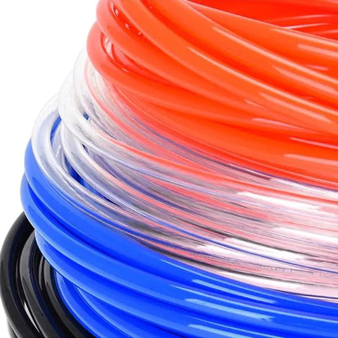 Top Shelf Polyurethane Tubing For Pneumatic Air Hose Systems in various colors stacked together for versatile compressor pipe use.