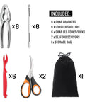 20 Pack Seafood Crackers And Tools Set Party Ready Gear Includes 6 Crab Crackers, Shellers, Forks, Scissors, Storage Bag