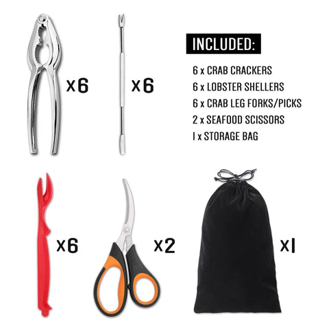 20 Pack Seafood Crackers And Tools Set Party Ready Gear Includes 6 Crab Crackers, Shellers, Forks, Scissors, Storage Bag