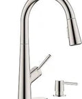 Lacuna Slick Stainless Steel High Arc Kitchen Faucet With Pull Down Sprayer, Pause Feature, 10 Inch Baseplate Included, Fits 3 Hole Or One Hole Sinks, Modern Stainless Steel Optic Finish