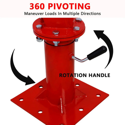 Close-up of Bedside Warrior 2000 Lb Hydraulic Truck Crane pivoting base with rotation handle for versatile maneuvering.