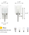 Modern 4 Light Vanity Light Sconces With Brushed Nickel Finish And Dual Glass Shades Wall Mount Bath Lighting dimensions chart