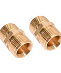 Two solid brass M22-14mm male-thread pressure washer couplers for hose extension