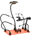Magnetic Helping Hands Soldering Station With 3X LED Magnifying Lamp, 4 PCB Holders, 360 Degree Hot Air Gun Holder on orange base