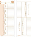 Built Like A Tank Heavy Duty 100 Pack Time Cards For CR1000 Digital Time Clock double sided showing time tracking columns.