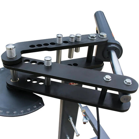 Pro Spec 10 Ton Air Hydraulic Tube Bender With 12 Inch Stroke, detailed view of bending arm and controls for precise metal shaping.