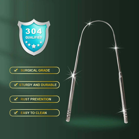 Two Pack Tongue Scrapers Made From 304 Stainless Steel For Adults And Kids, Pro Oral Care Tool with smooth edges and easy to clean
