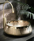 USZWBY European Style Golden Vessel Vanity Sink Above Counter Basin for Bathroom Or Balcony Home Décor with drip design.
