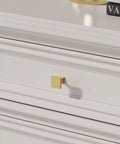 Solid As Nails 5 Pack Square Cabinet Knobs Brushed Brass Finish Zinc Alloy Drawer Handles on a white dresser drawer.