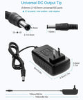 Go-To 24V DC Power Supply 1A 24W AC Adapter With 5.5mm Outer 2.1 To 2.5mm Inner Barrel Connector, dimensions shown, front view.