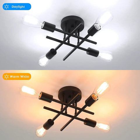 Semi Flush Mount Matte Black Sputnik Ceiling Light Fixture With Four E26 Sockets Perfect For Bedroom Kitchen Living Room And Dining Room