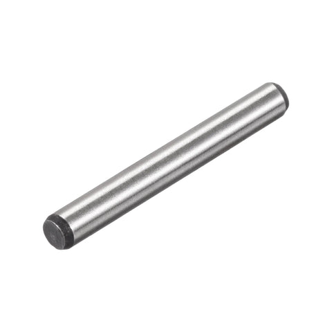 One Eighth Inch By One Inch Dowel Pins, Heat Treated High Alloy Steel For Extra Hardness, shown at an angle, bright finish, single pin.