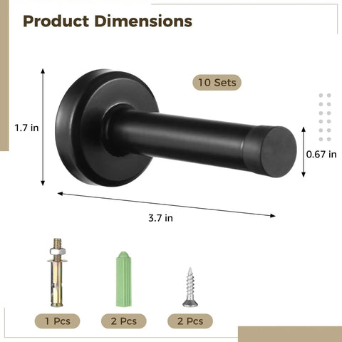 Heavy Duty Stainless Steel Door Stoppers With Rubber Tip Buffers dimensions and installation screws, rust resistant matte black