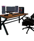 Dual Person Adjustable Standing Desk With Memory Preset Controls For Esports And Home Office with dual screens and gaming chair
