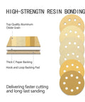 Premium 5 Inch Dry Sanding Discs With Hook Loop System Featuring Durable Aluminum Oxide Abrasive Paper showcased in detailed layers.