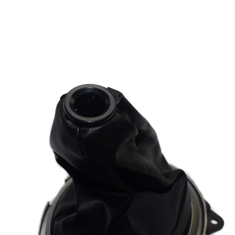 Close-up of Black Stitched Shift Boot For 2009 To 2011 Honda Fit 1.5L Direct Replacement Easy Install Durable Car Interior Trim Cover With Precise Fit Oem Style Look