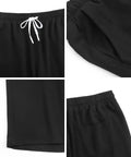 Close-up of Men's Casual Shorts With Elastic Waist Drawstring, Lightweight Polyester, black color, showing pockets and fabric texture.