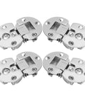 Concealed Cabinet Hinges 90 Degree Flip Adjustable Four Pack Zinc Alloy Flush Mounted, chrome finish, set on white background.