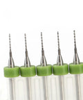 10 Piece Tungsten Carbide Drill Bits Set For Pro Grade Precision PCB And Electronics Prototyping, green base, close-up detail