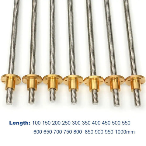 1 Piece T10 Trapezoidal Lead Screw For 3D Printer And CNC Machines, 10mm Diameter Stainless Steel, 2mm Lead, Beefy High Temp Durable Linear Drive, Lengths From 100mm To 1000mm stainless steel lead screws with brass nuts