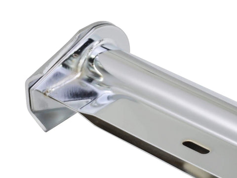 Close-up of Rock Solid Stainless Steel Spring Loaded Mud Flap Hanger showing chrome finish and rounded frame design.