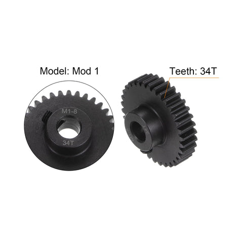 Mod 1 34T Pinion Gear With 8mm Bore Hardened Steel Motor Rack Spur Gear for RC Cars and Trucks shown at two angles