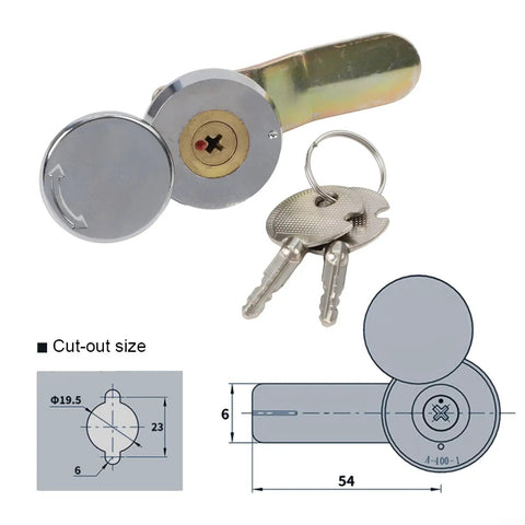 Round Cam Lock For Distribution Box And Cabinets, Heavy Duty Zinc Alloy Lock with keys and schematic diagram included