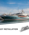 Heavy Duty Marine Door Latch Stainless Steel Cabinet Catch shown with yacht, highlighting easy install and corrosion resistance