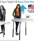 Woman using Folding Table Leg Extenders For Straight Leg Tables 1.25 Inch Fit No Tools Setup Portable And Sturdy USA Made Set Of 4