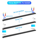 Image of three methods to install Plug In Under Cabinet LED Light Bar With Motion Sensor, Dimmable, Remote And No Wiring.