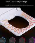 Heavy Duty Smart Bidet Toilet Seat With Stainless Steel Nozzle showing heated surface and safety voltage feature.